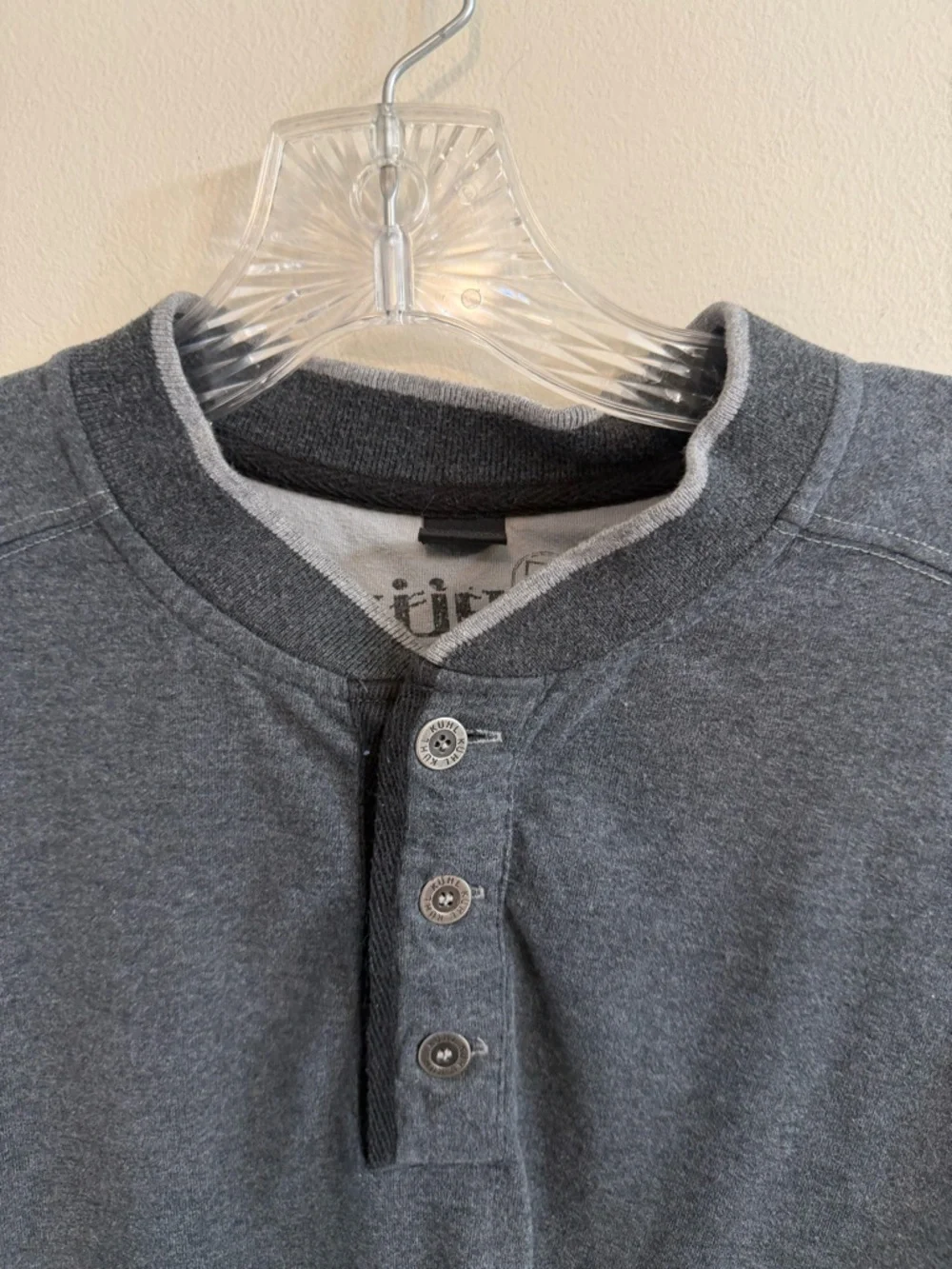Kuhl Mens Long Sleeve Henley Shirt Blue Gray 100% Cotton Thumbholes Sz L Hiking - Picture 5 of 11